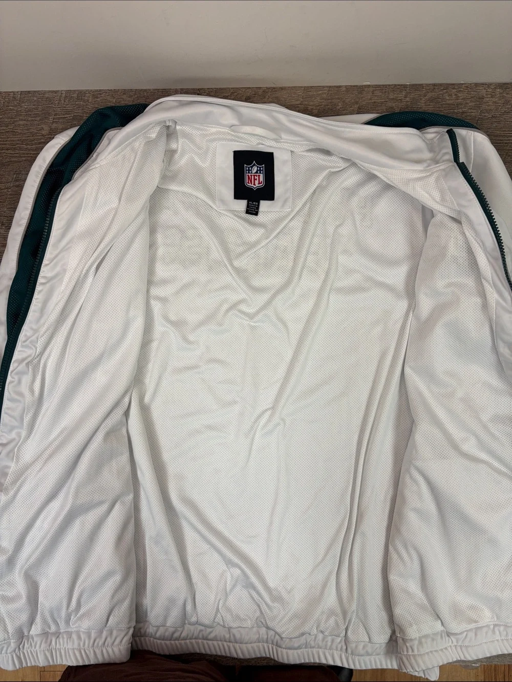 NFL Philadelphia Eagles Full Zip Track Jacket White Green Mesh Lined XL